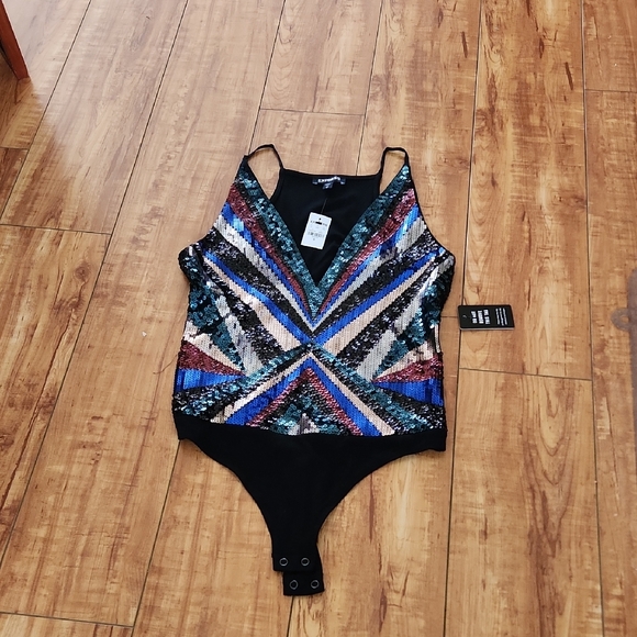 Bold Black and Blue Geometric Bodysuit - Picture 1 of 4